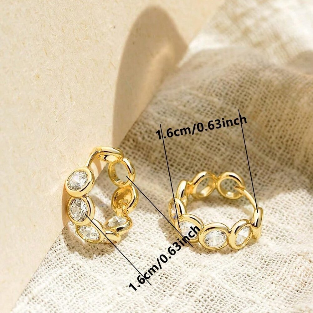 Yellow Gold Fashionable Women's Charm Cubic Zirconia Hoop Earrings - Picture 6 of 8